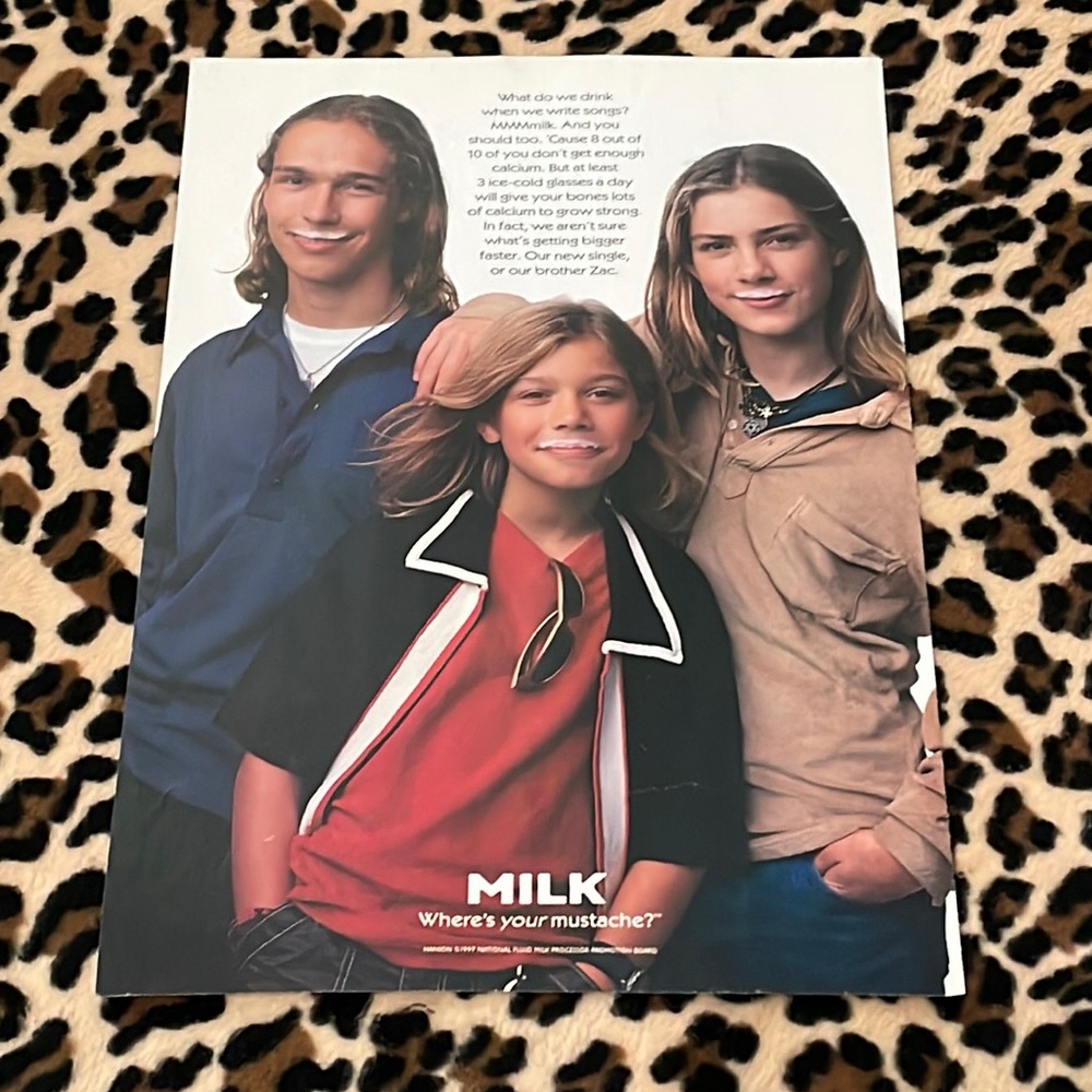1997 HANSON Vintage Milk Mustache Print Ad Magazine Frame 90s Y2K Pop Music